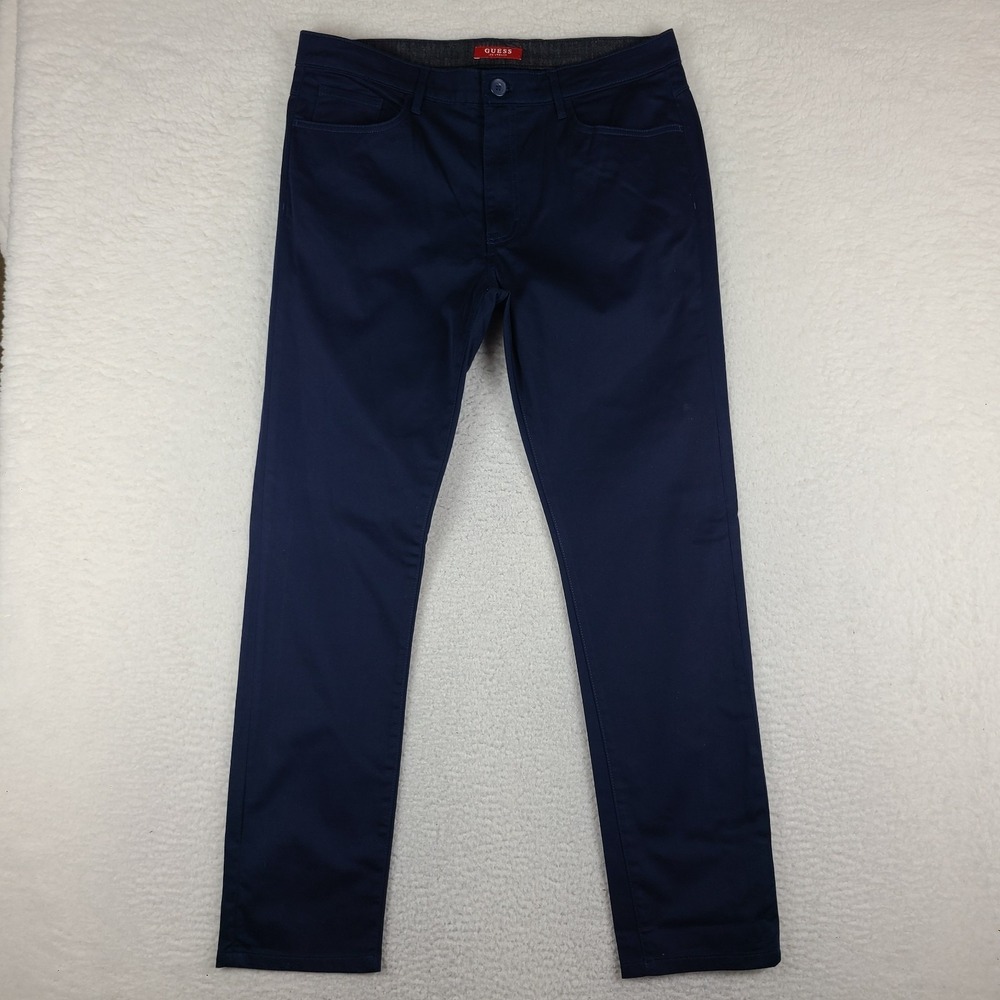 Guess Pants Mens 36x32 Blue Navy Slim Straight Cotton Chino Khakis *